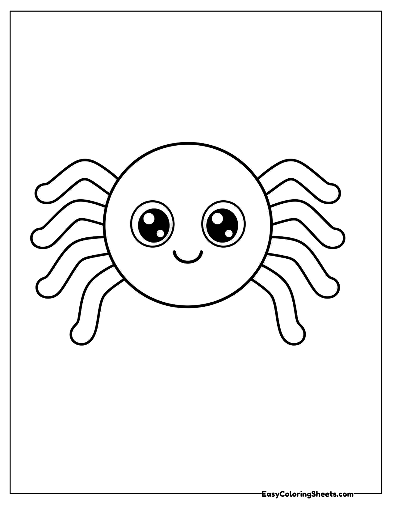 Smiling round spider character with eight legs