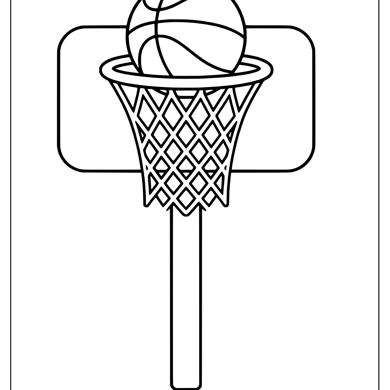 Basketball dropping through a hoop with a net and backboard on a pole
