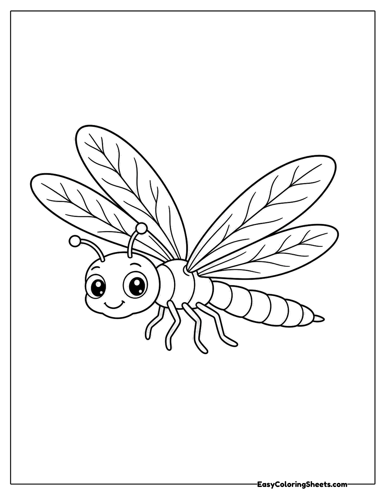 Smiling dragonfly in flight
