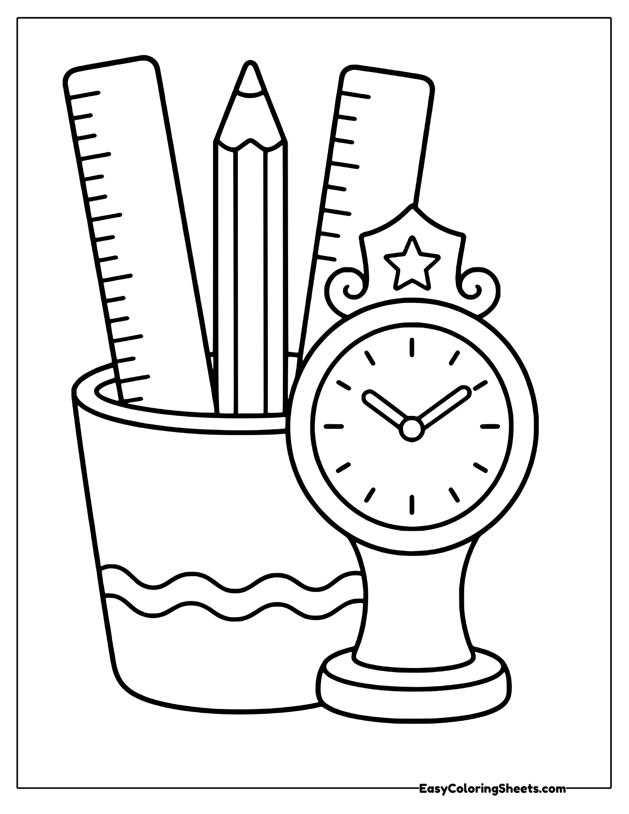 Desk clock beside a pencil cup