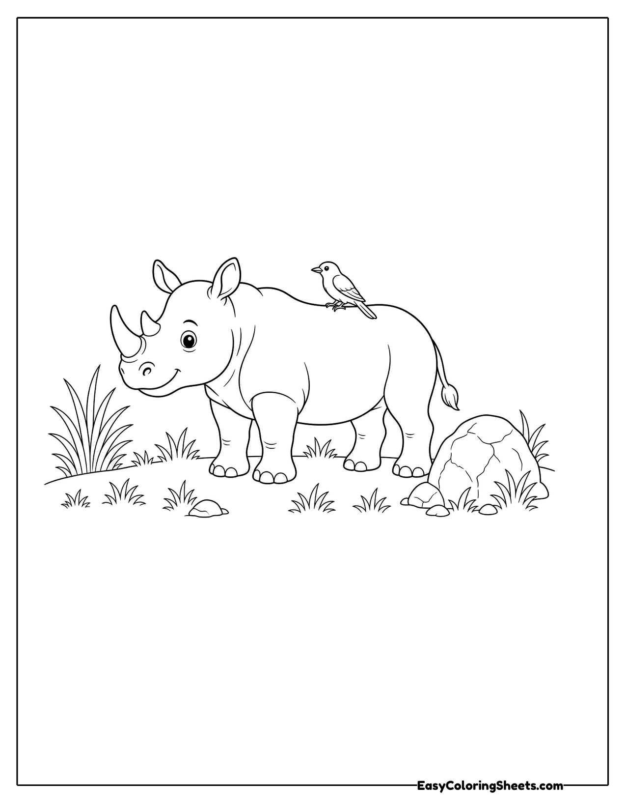 Rhino with a bird on its back