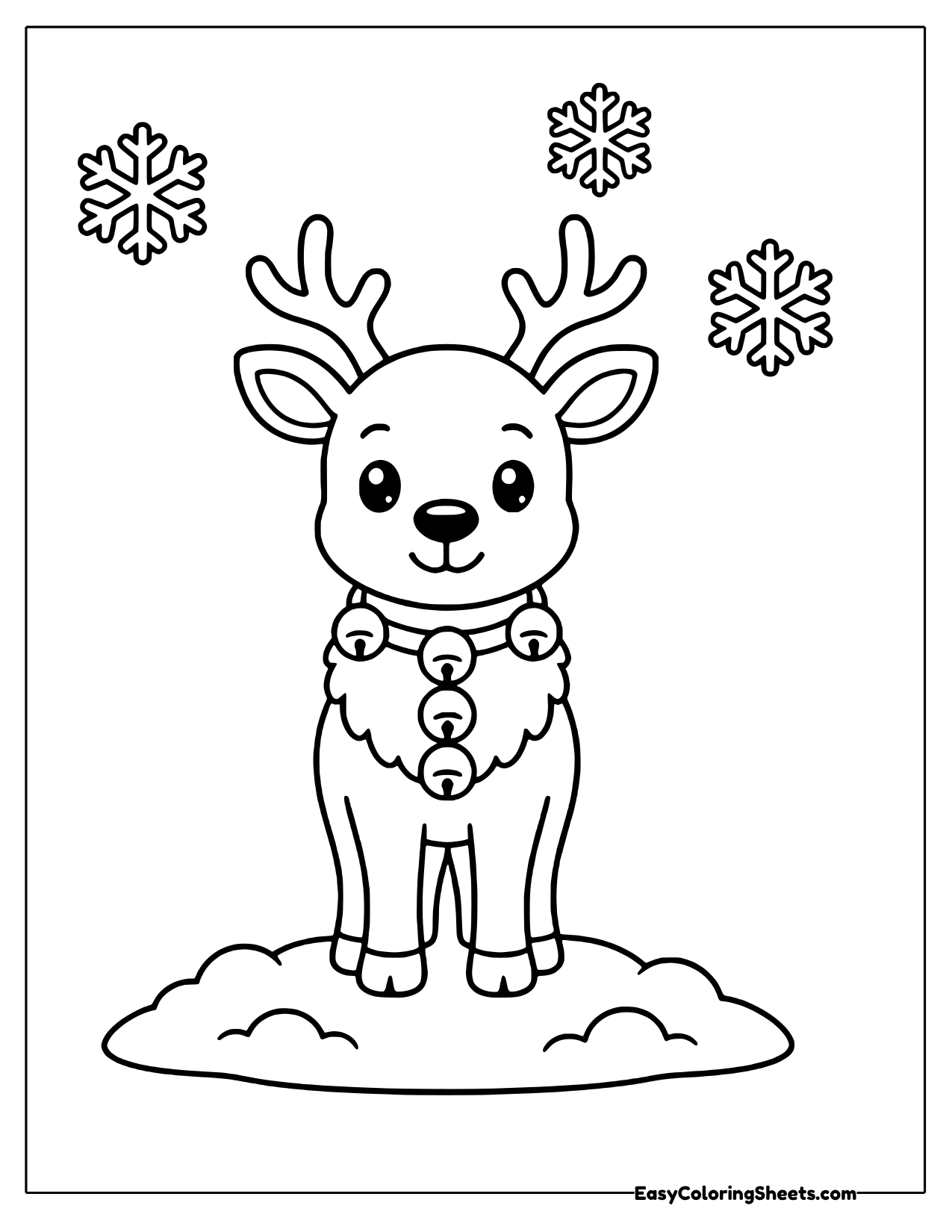 Reindeer wearing a bell collar on snow