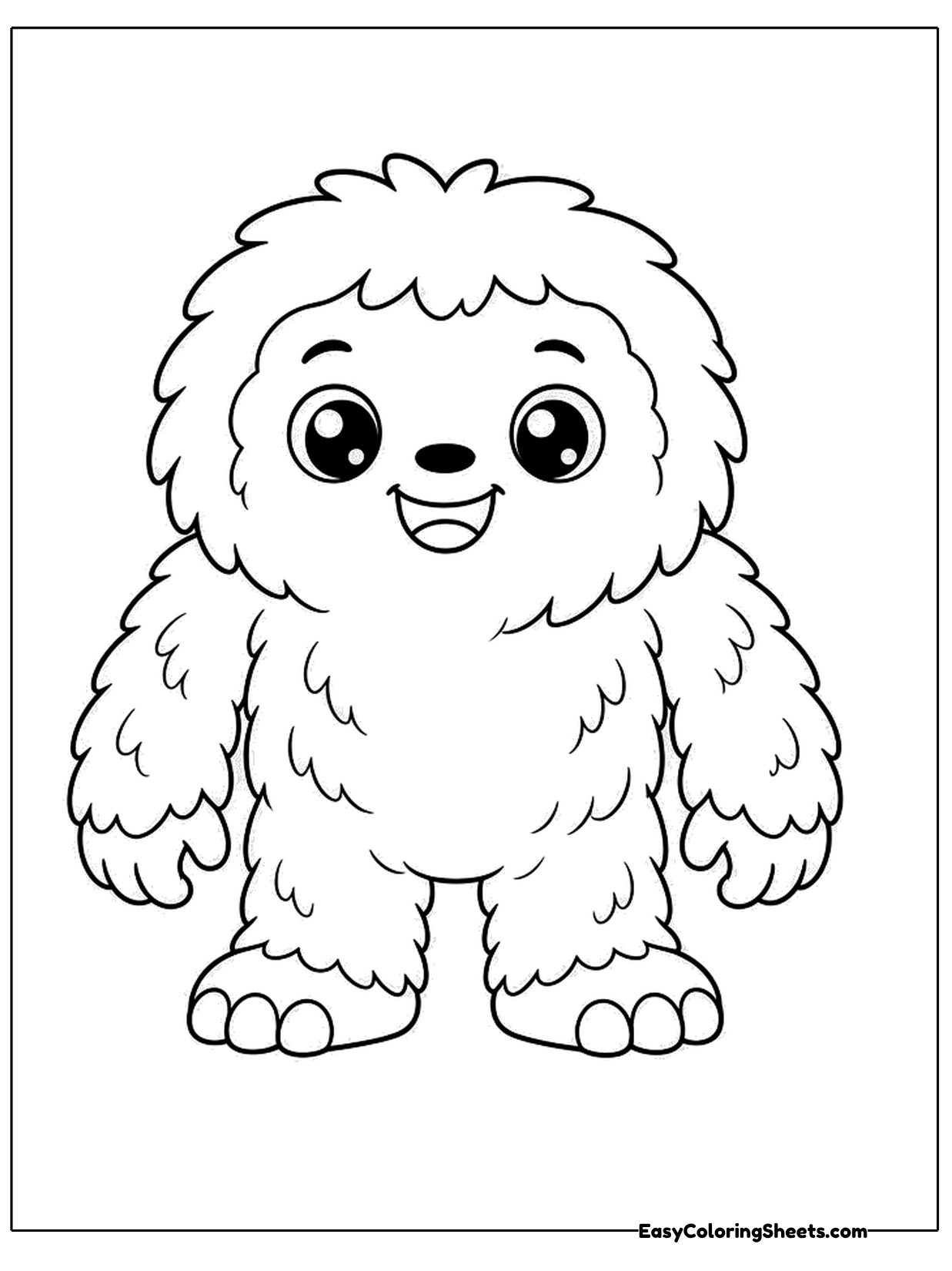 A fluffy yeti with a big toothy grin stands facing forward.