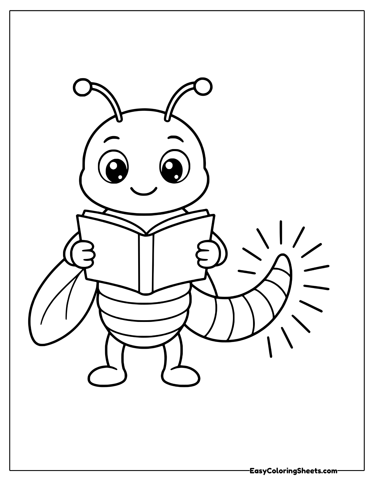 Firefly reading an open book with a glowing tail