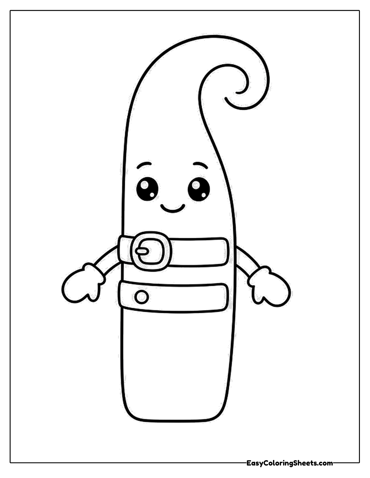 Single ski with a smiling face, mittens and a curled tip