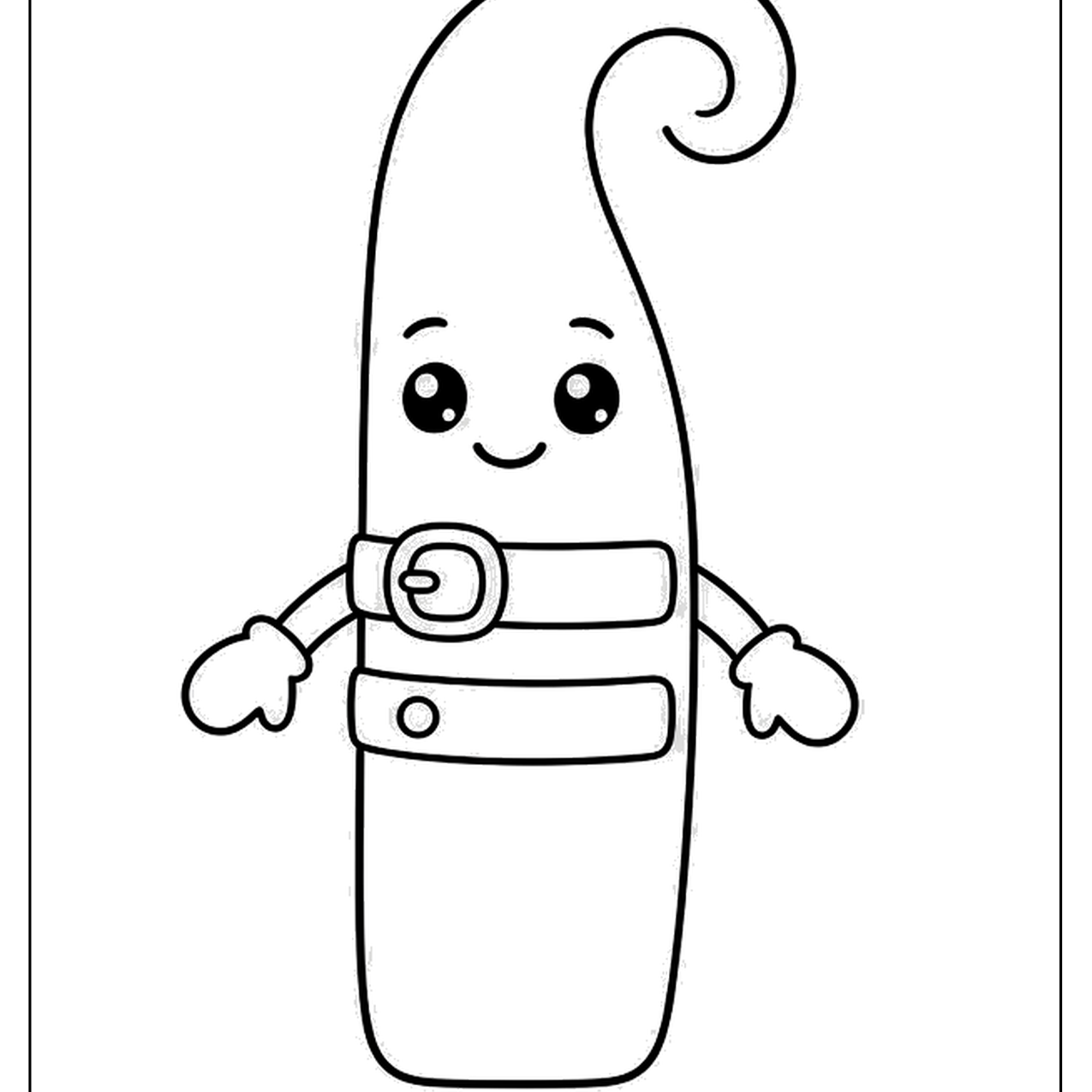 Single ski with a smiling face, mittens and a curled tip