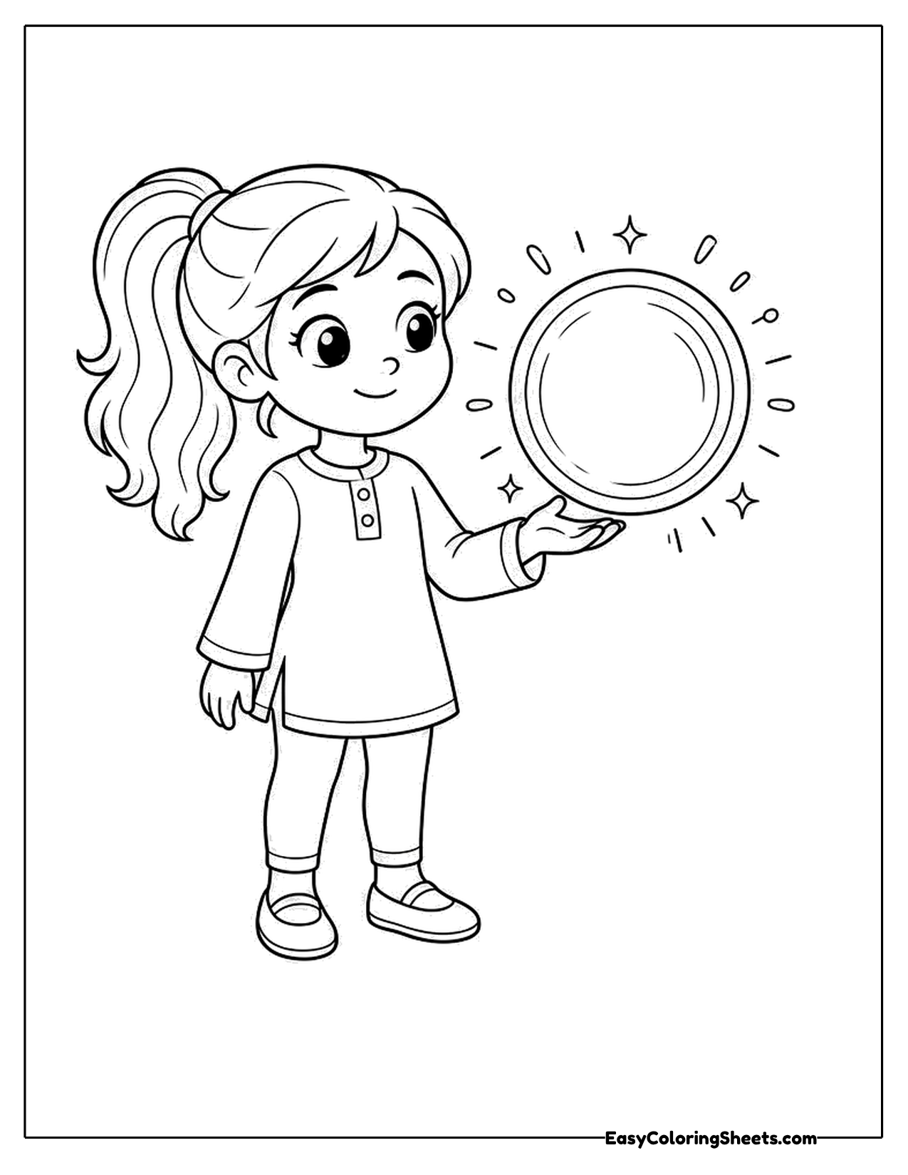 Girl with a ponytail holding a glowing orb