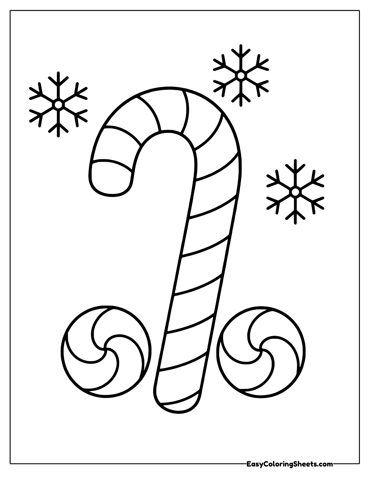 Candy cane with peppermints and snowflakes