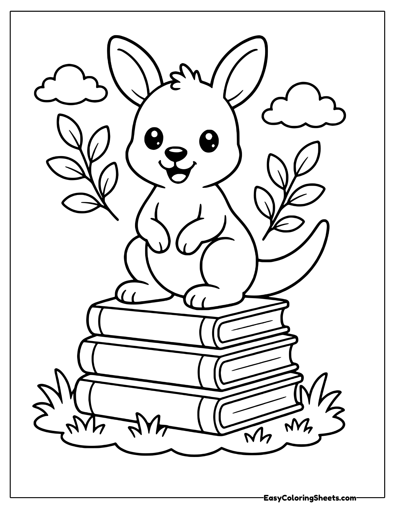 Kangaroo sitting on a stack of books