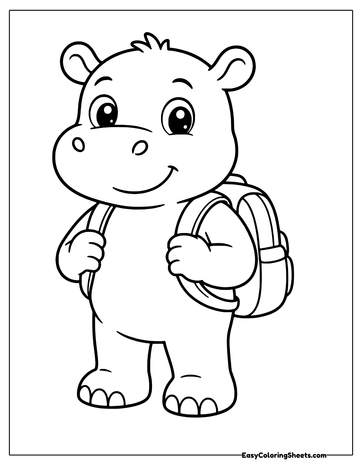 Hippo wearing a backpack ready for school