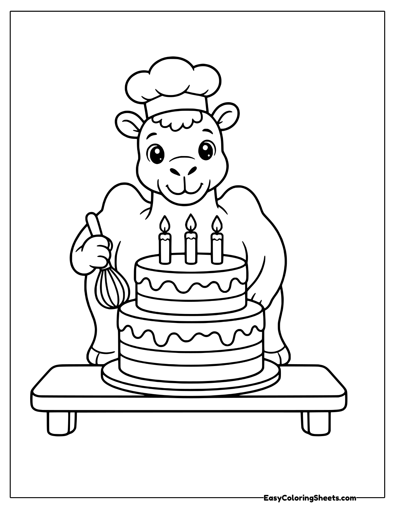 Camel baker frosting a birthday cake