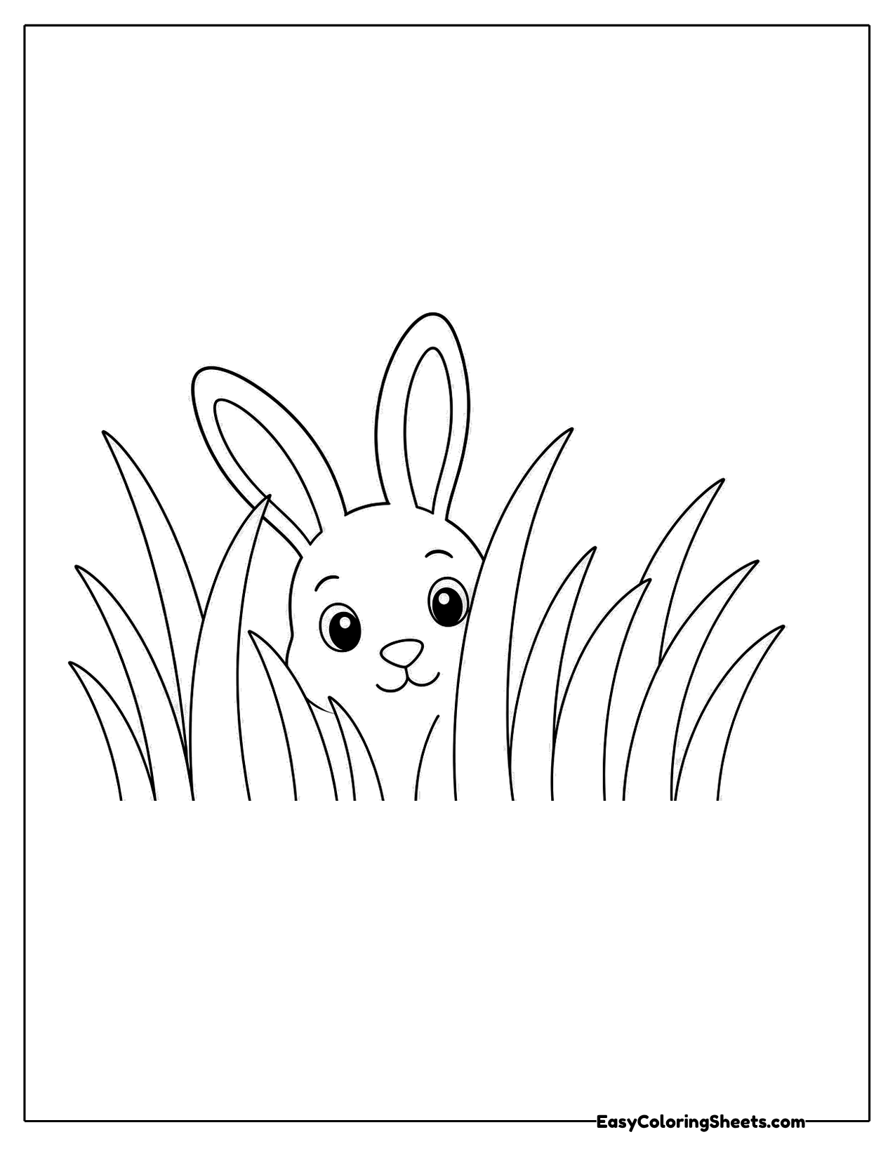 Rabbit's head and ears peeking up through tall blades of grass