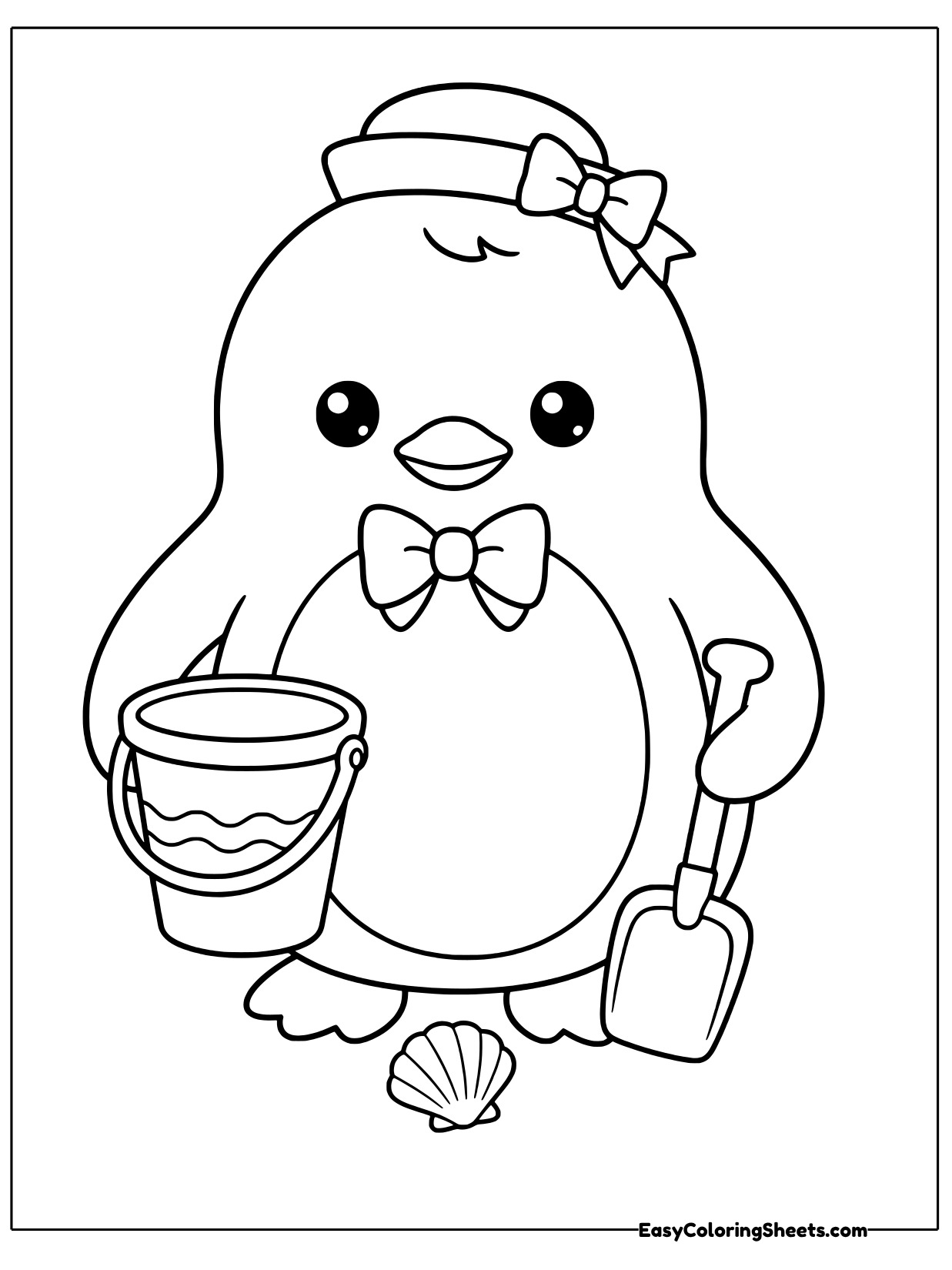 Tuxedo Sam heads to the shore in this playful printable.