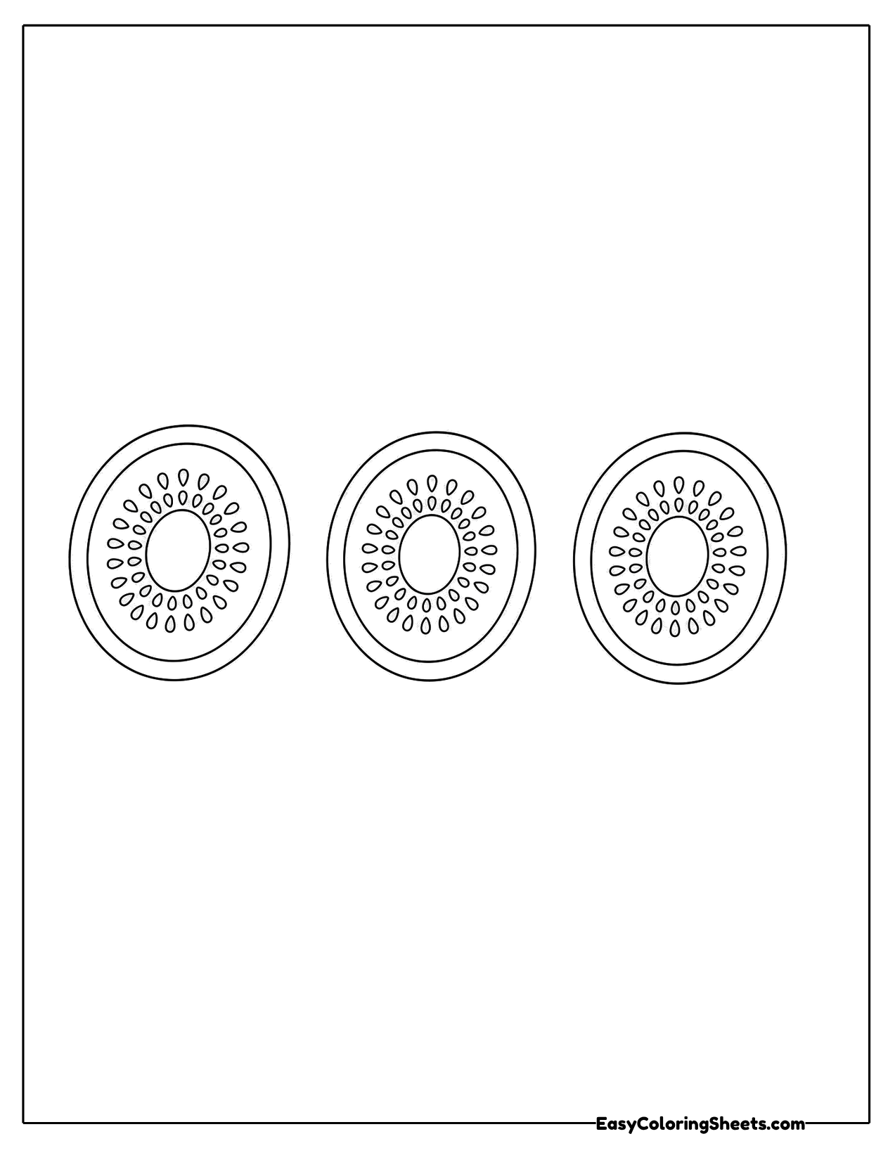 Three small kiwi slices in a row
