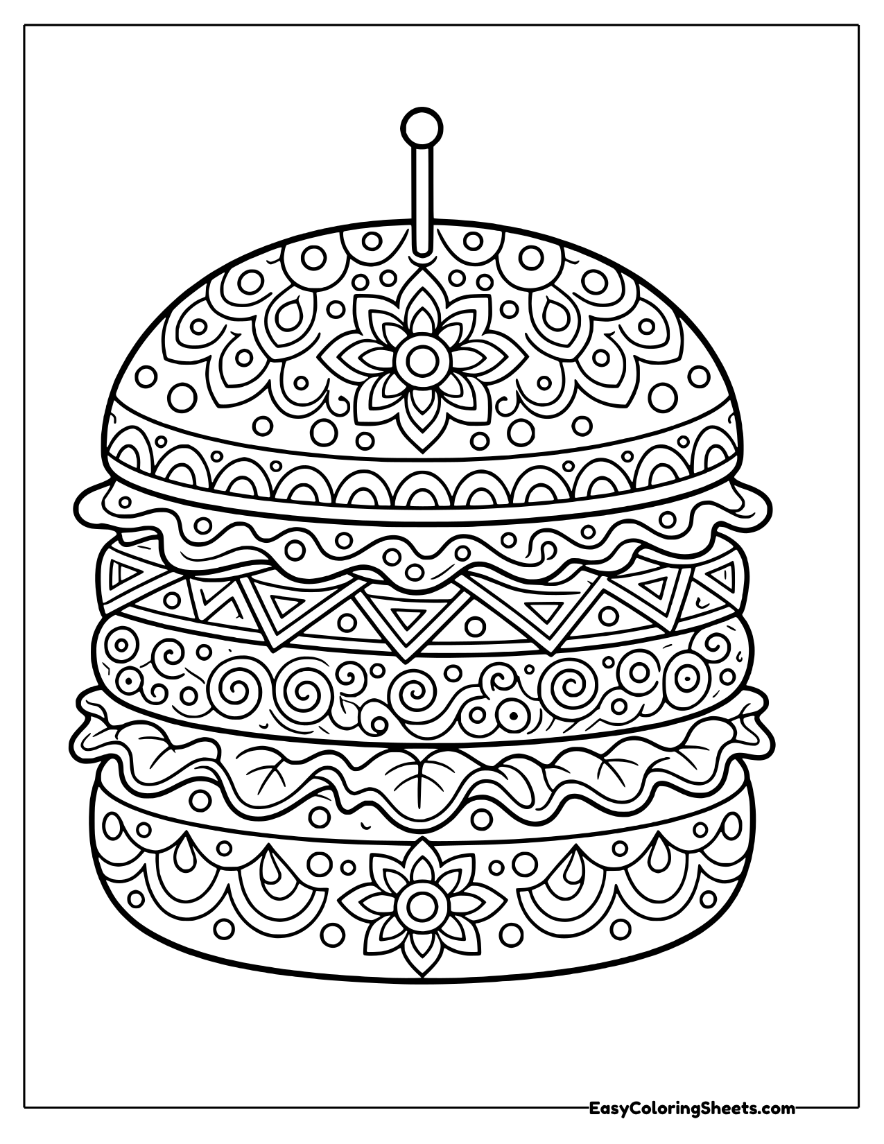 Tall hamburger filled with mandala patterns