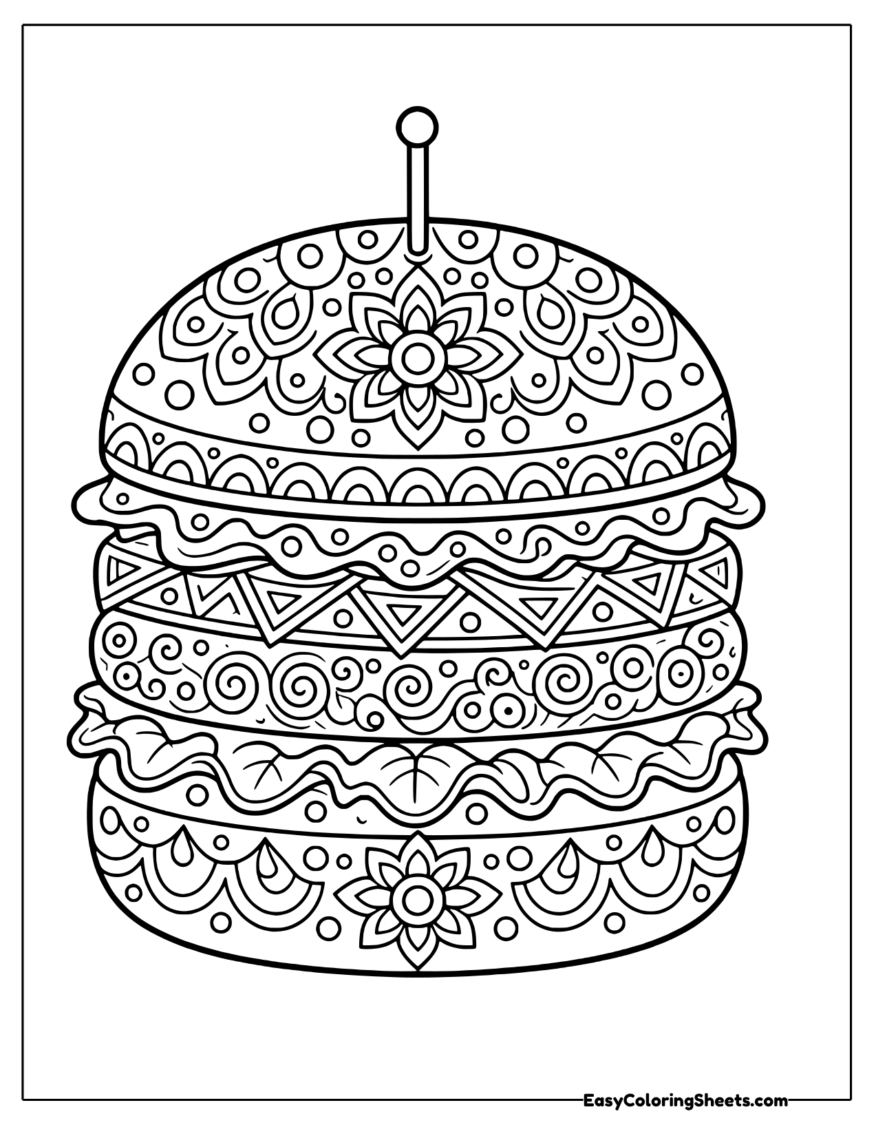 Tall hamburger filled with mandala patterns
