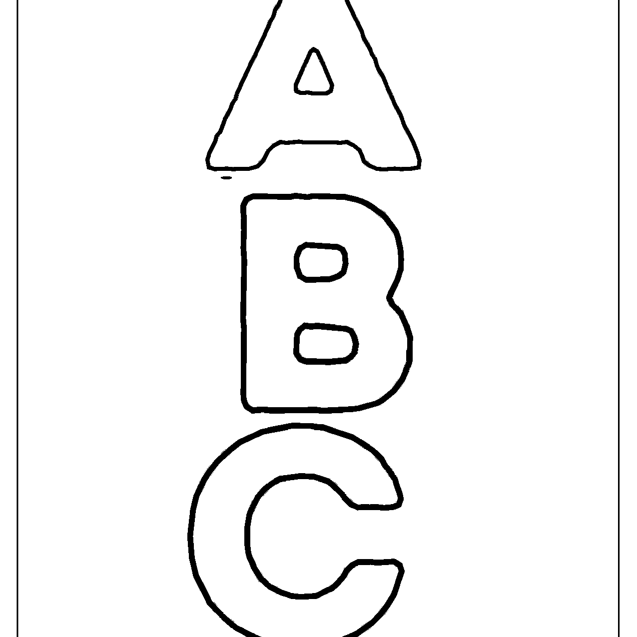 Bubble letters A, B and C stacked down the page