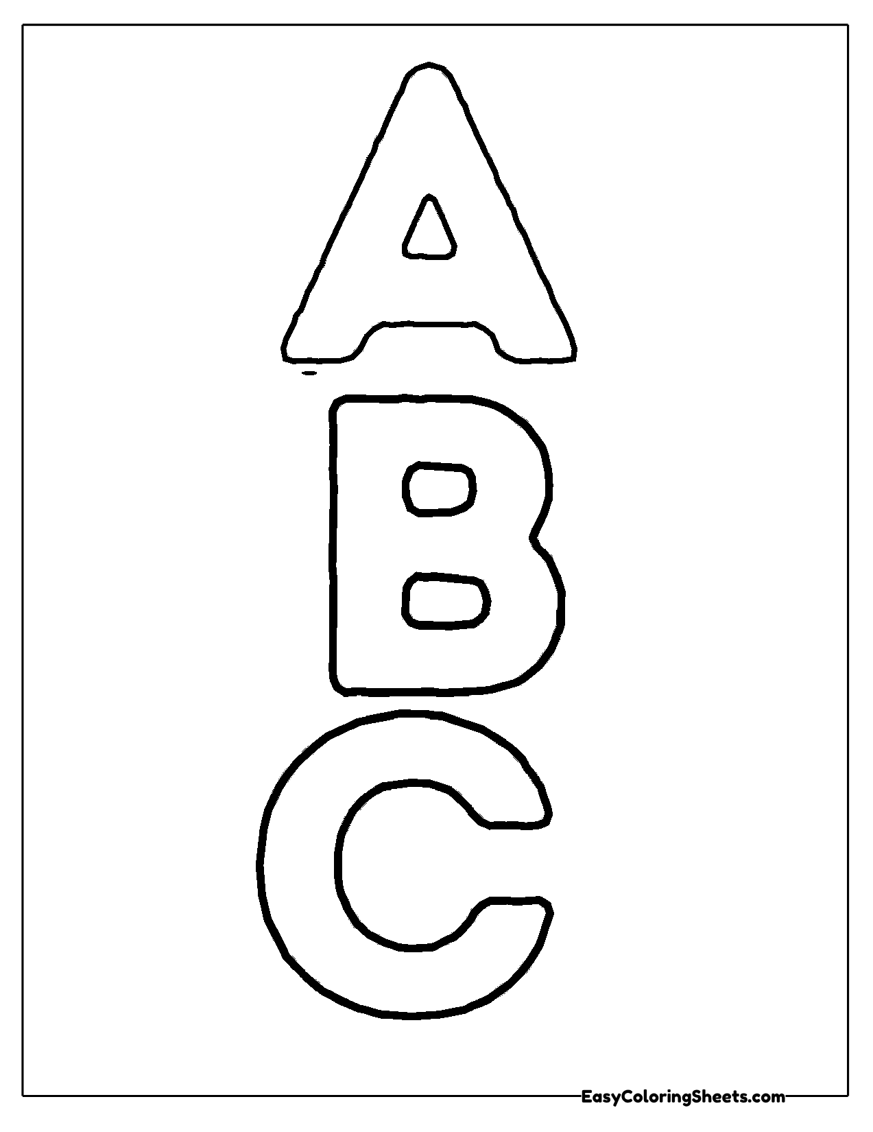 Bubble letters A, B and C stacked down the page