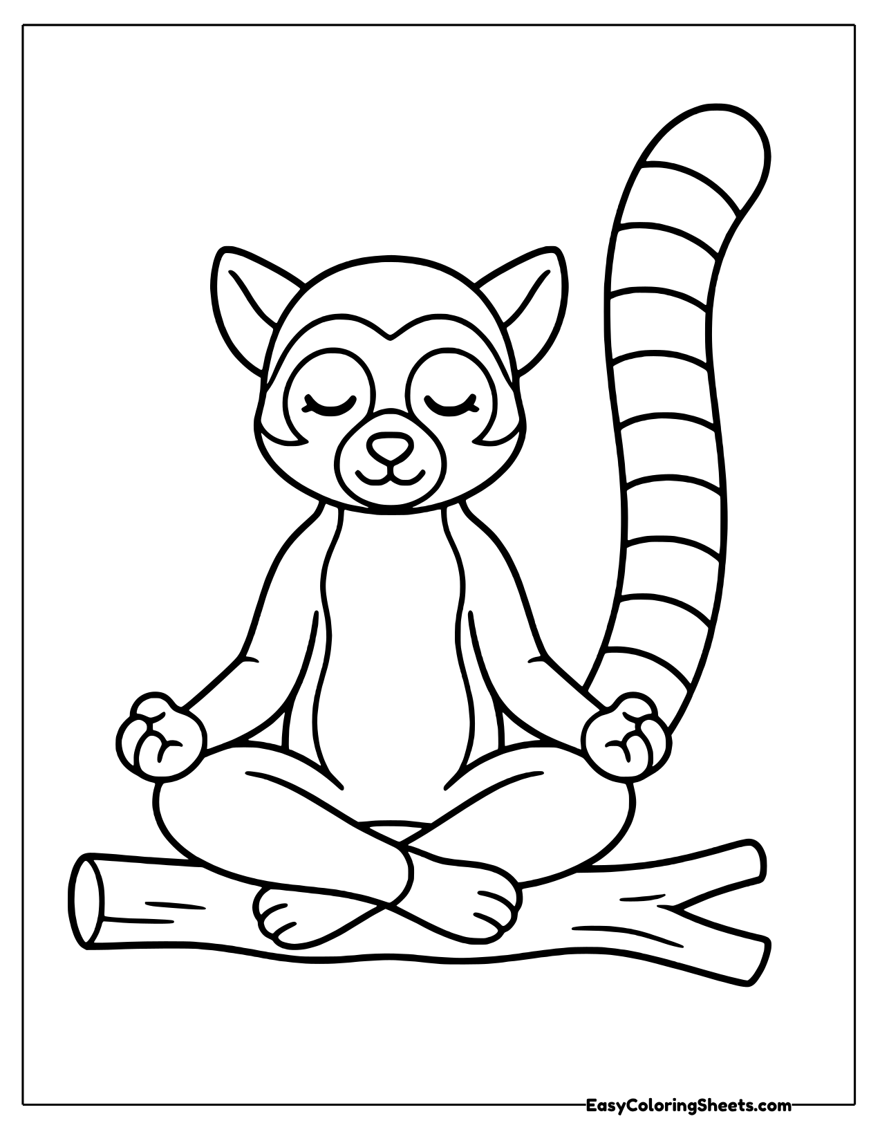 Lemur meditating cross legged on a log