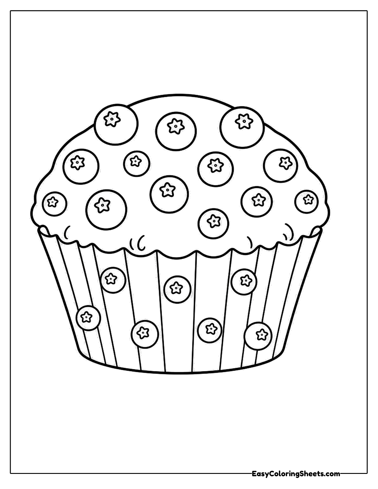 Blueberry muffin with a striped wrapper