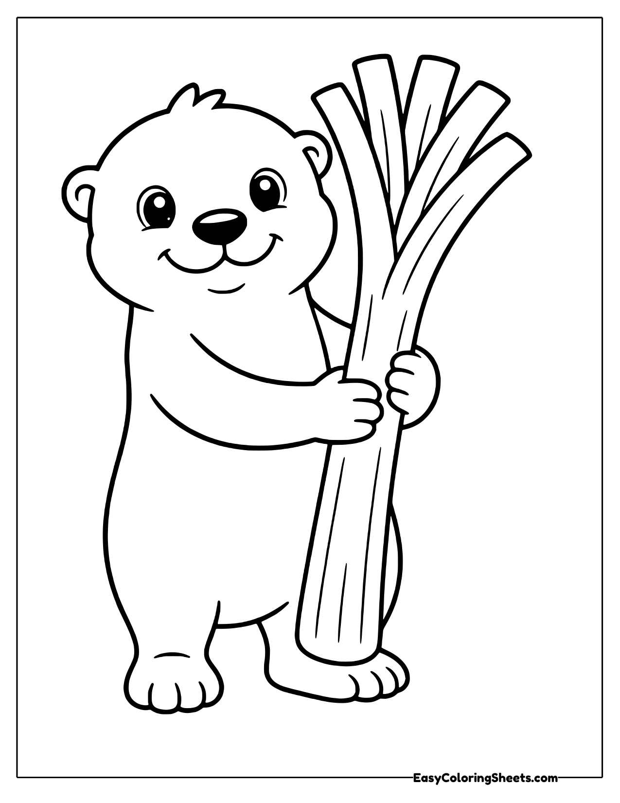 Friendly otter hugging a tall leek with long flat leaves