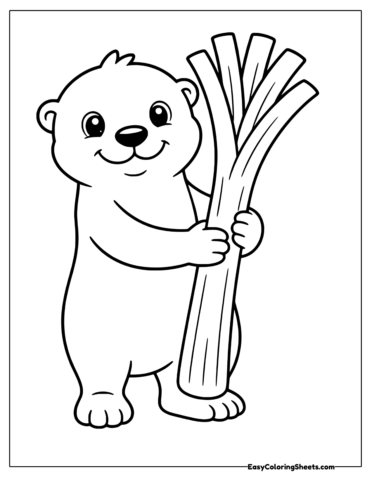 Friendly otter hugging a tall leek with long flat leaves