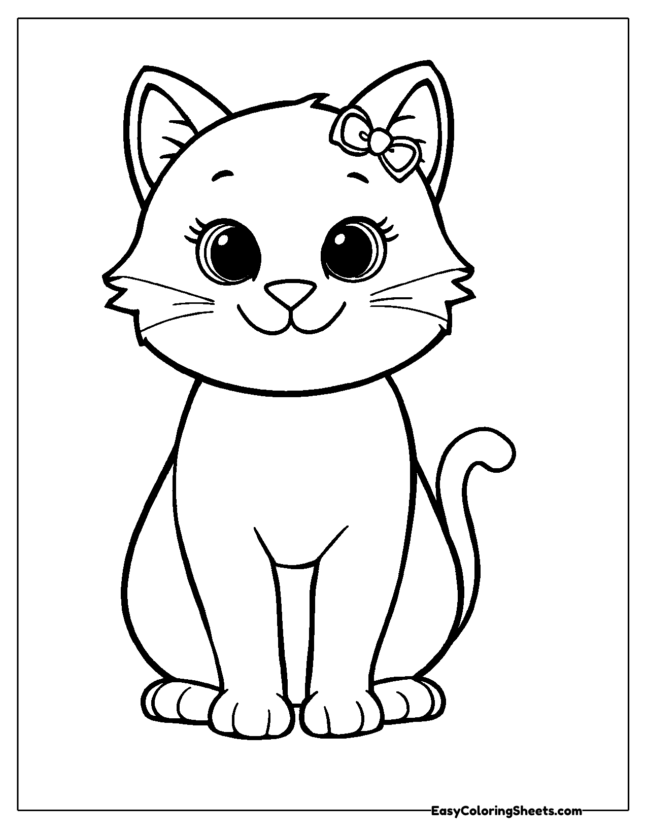 Cute cat with a bow sitting upright