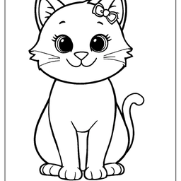 Free Cute Cat with Bow Coloring Page (Printable PDF)
