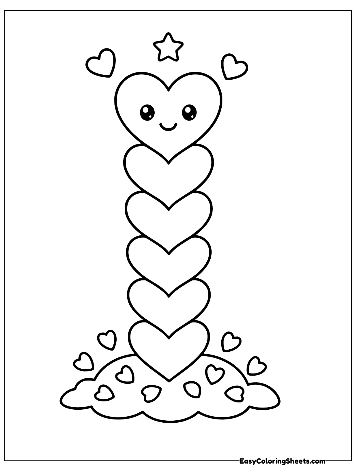 Five hearts stack on top of each other in a tall tower, smallest at the top.