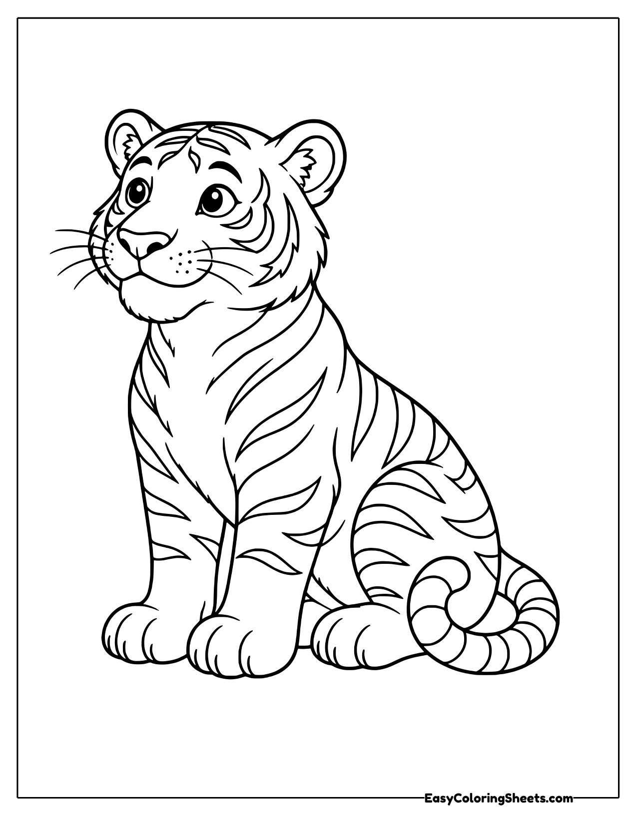 Tiger sitting with its head turned and raised