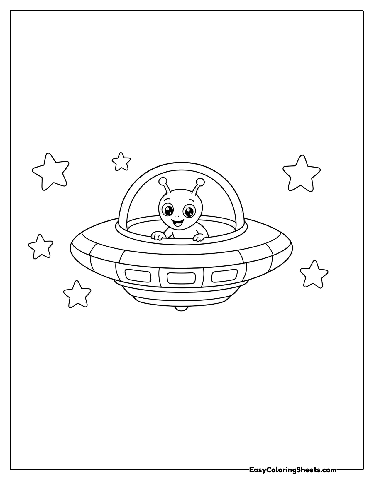 Small flying saucer with an alien pilot under a glass dome
