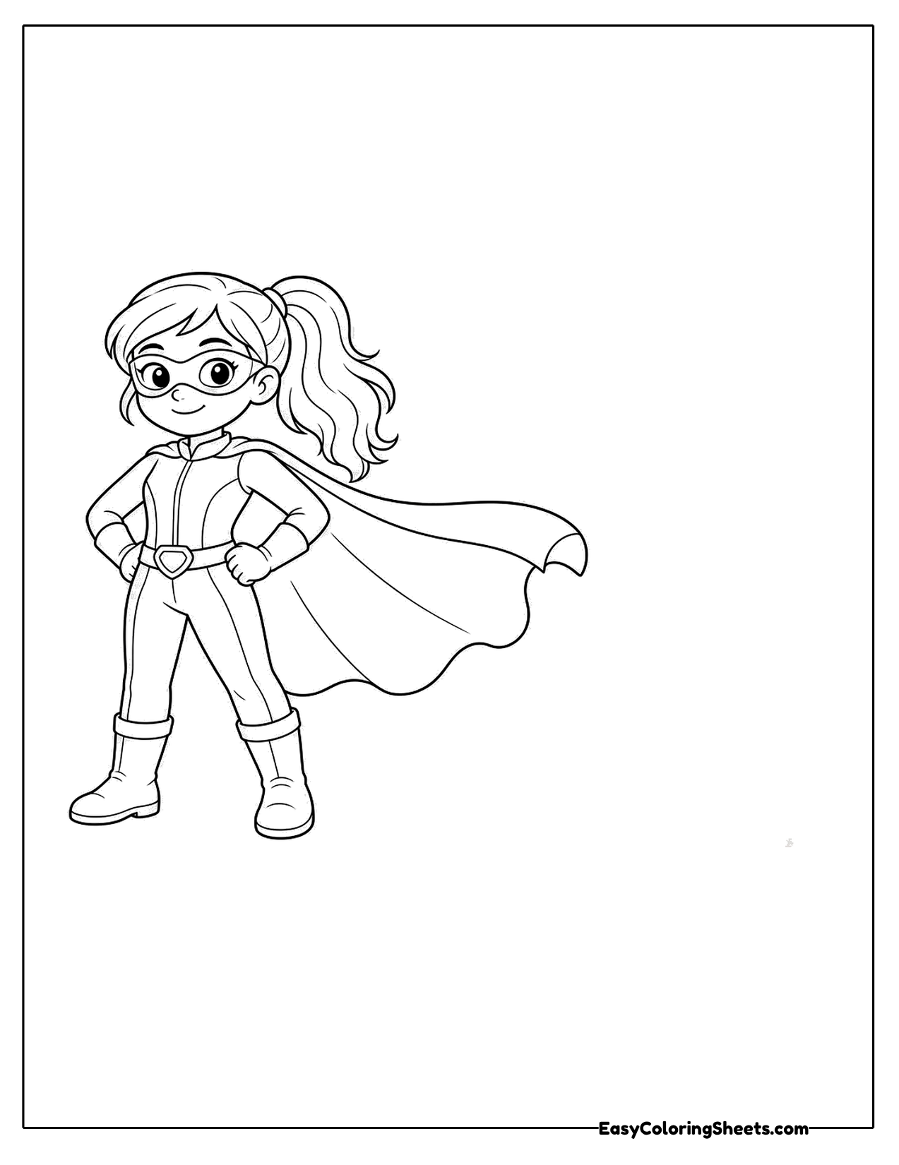 Girl superhero in a mask with a long cape