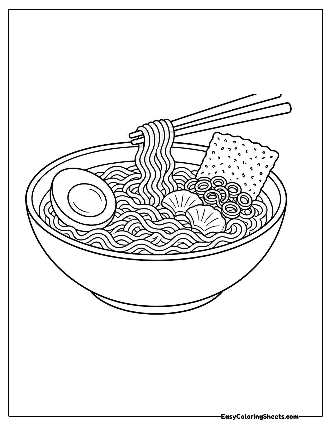 Ramen bowl with noodles, egg and chopsticks