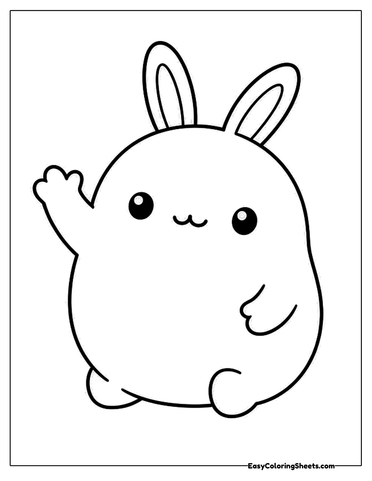 Round bunny character waving one paw