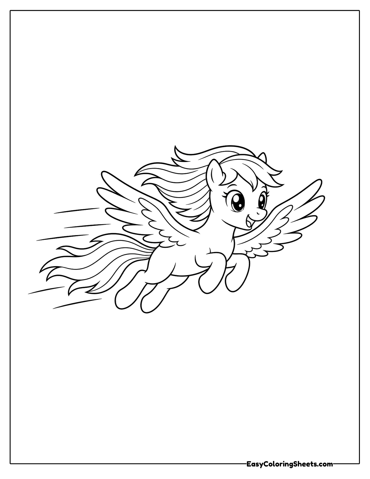 Winged pony flying with speed lines