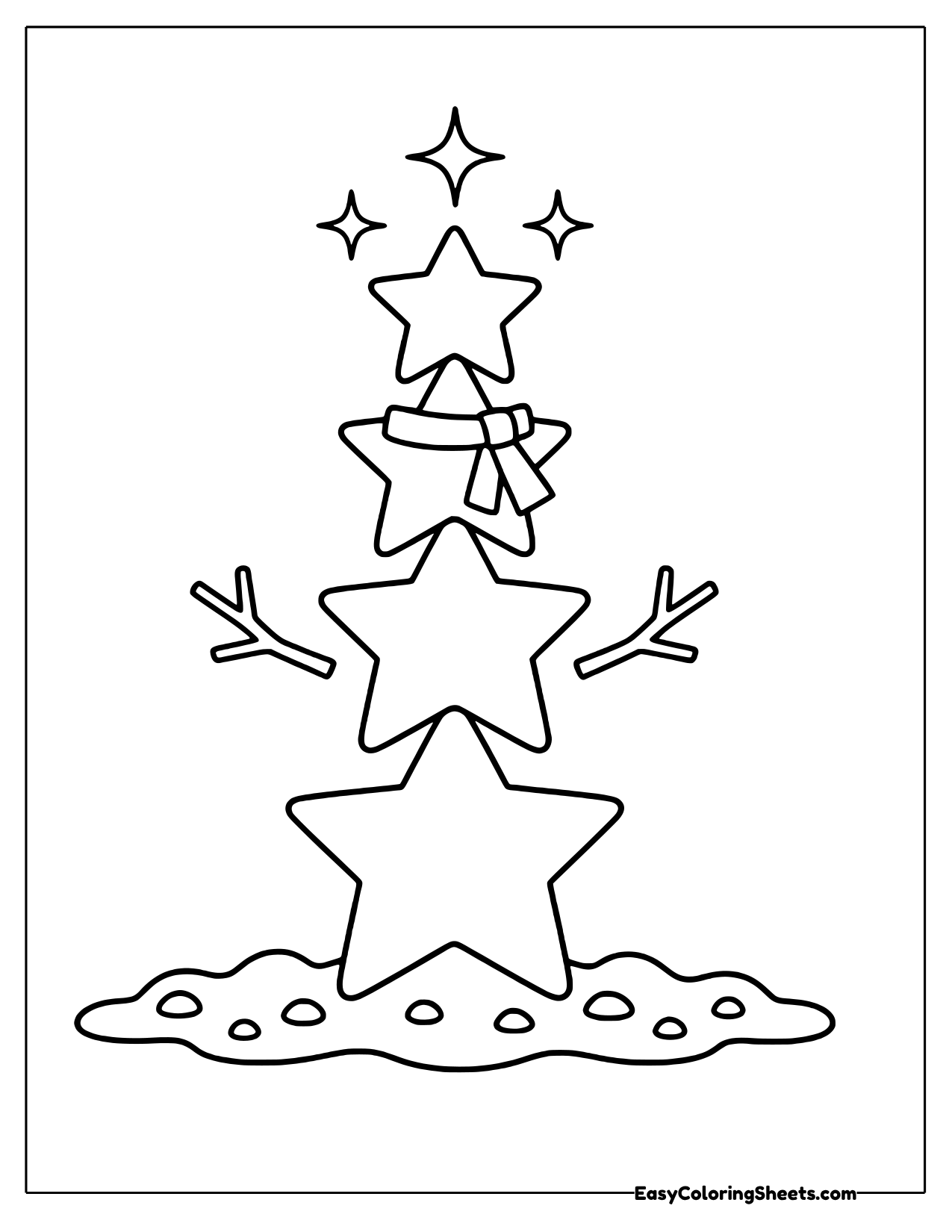 Stack of stars with twig arms like a snowman