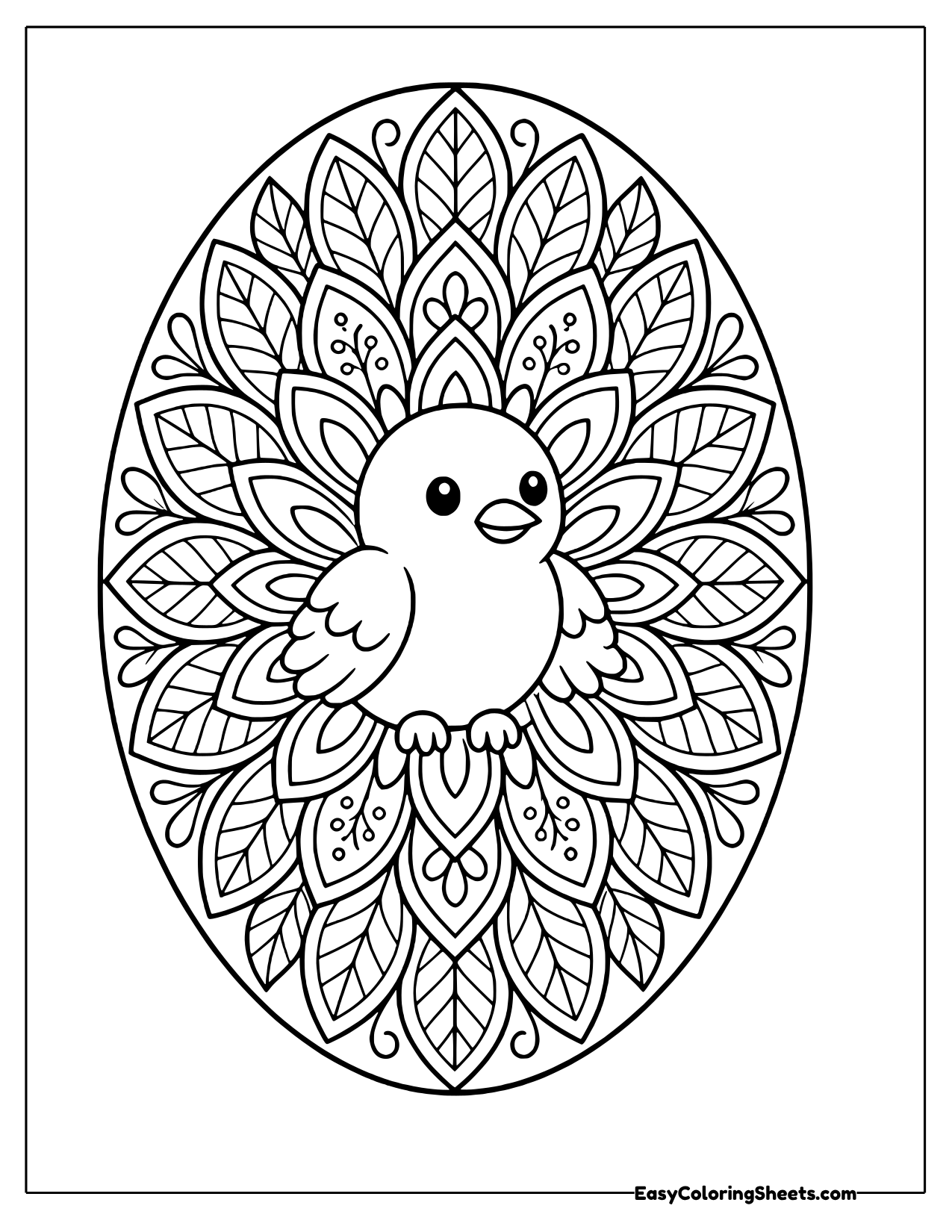 Oval mandala with a bird in the center