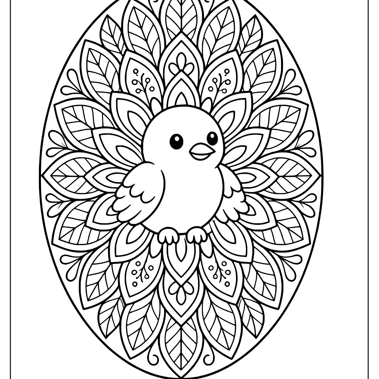 Oval mandala with a bird in the center