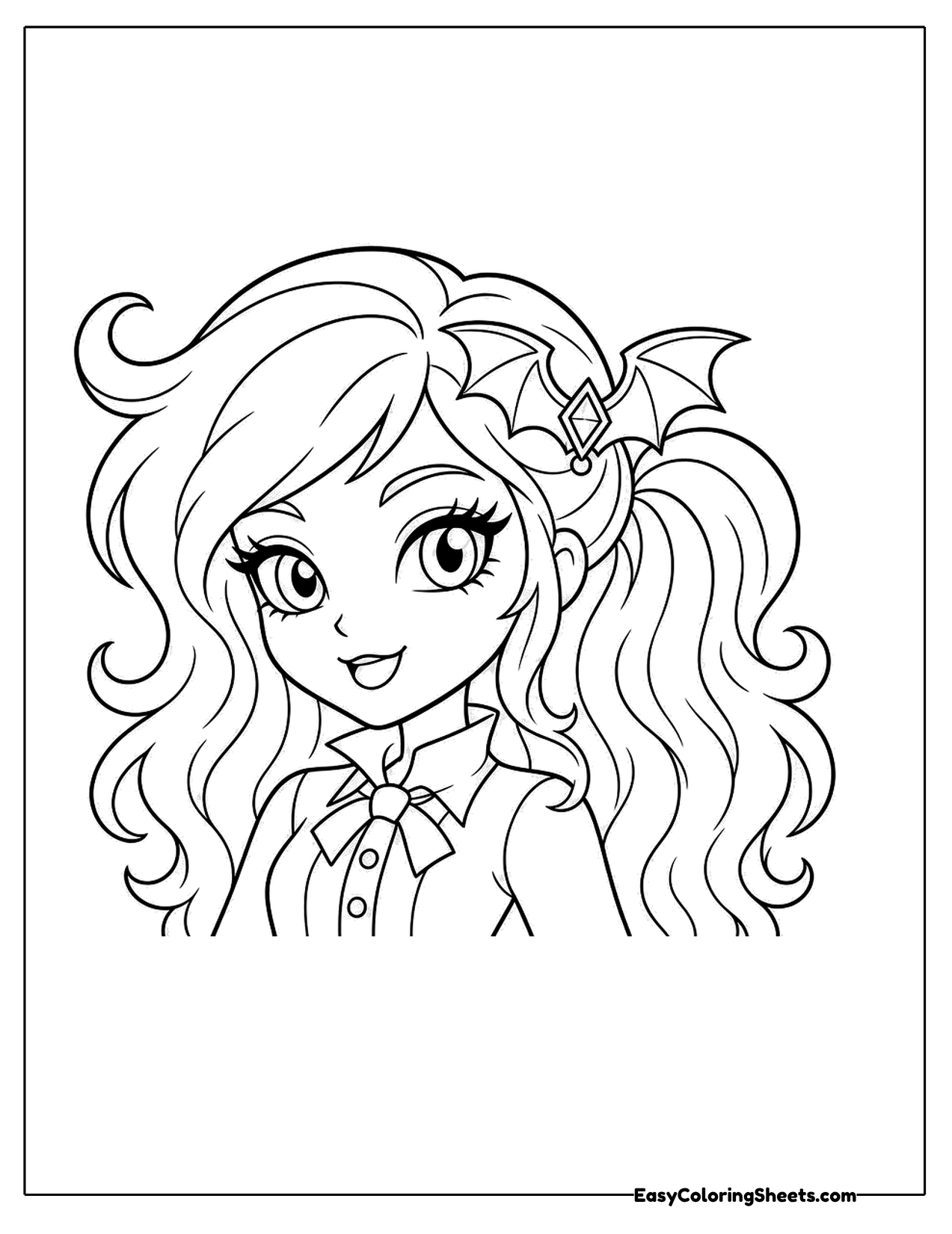 Girl with long wavy hair and a bat clip
