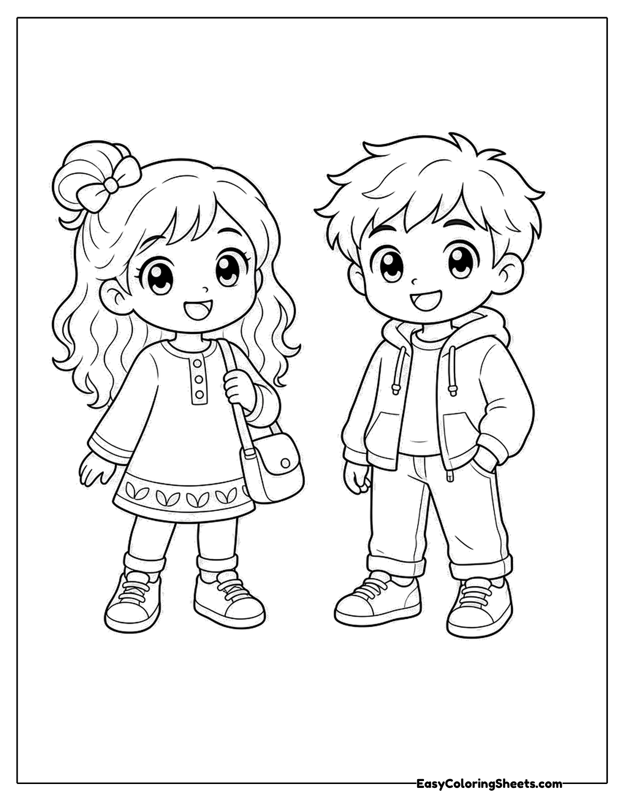 Two kawaii chibi friends standing together