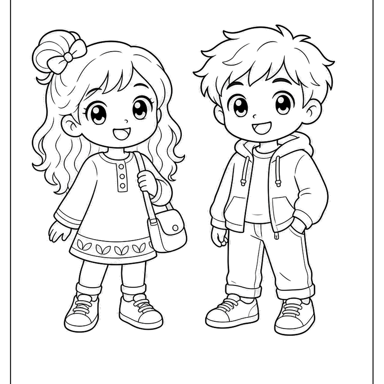 Two kawaii chibi friends standing together