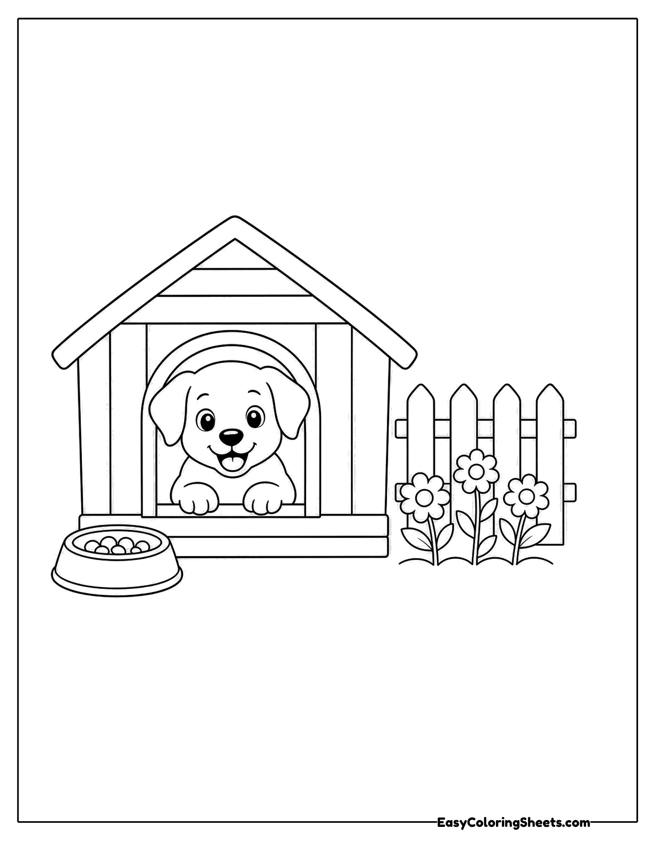Puppy peeking out of a doghouse