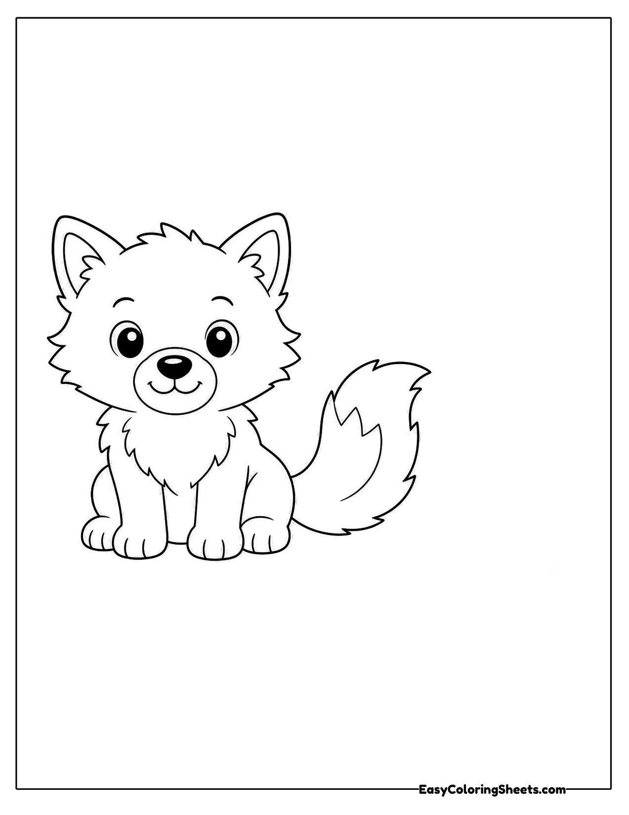 Cute wolf pup with a bushy tail