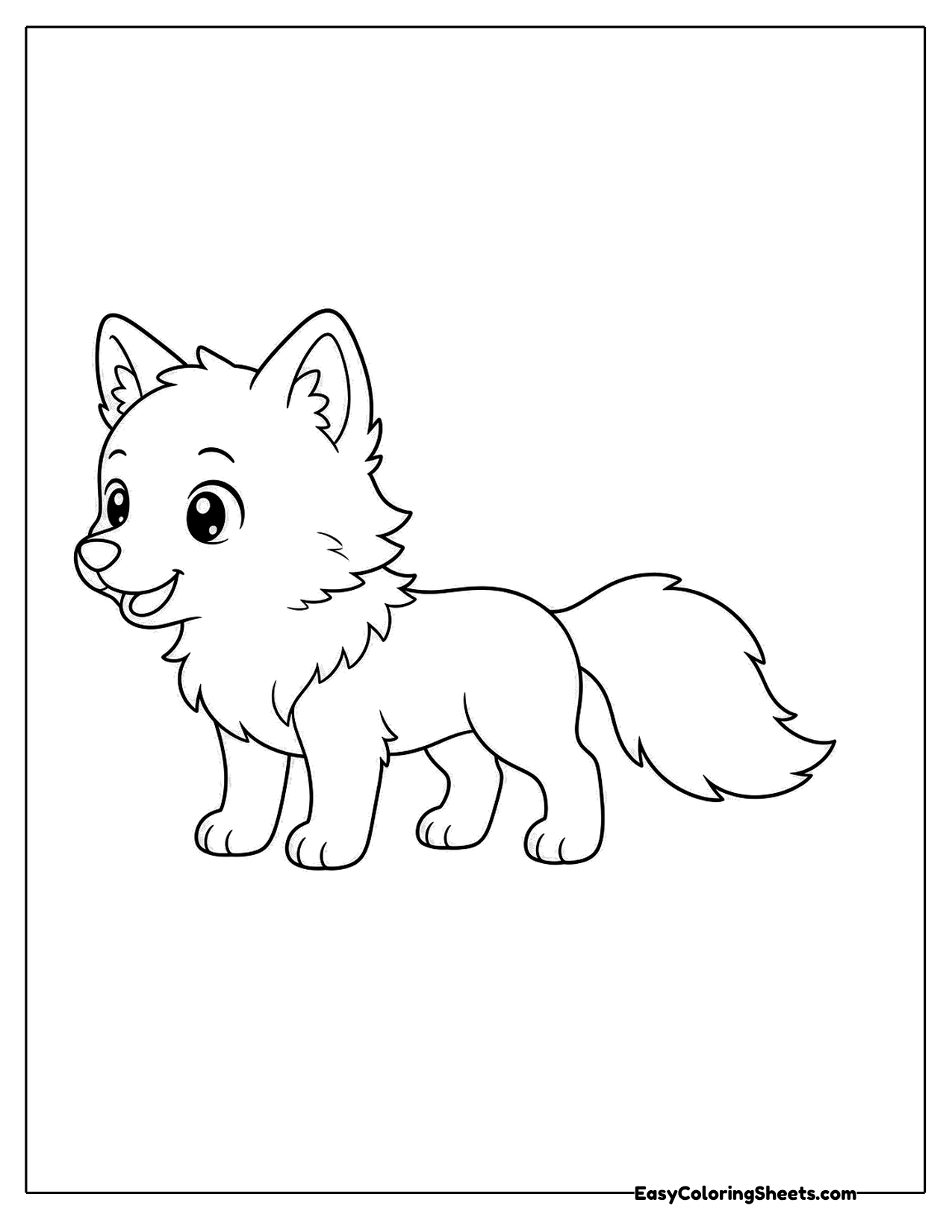 Cute wolf walking in side view