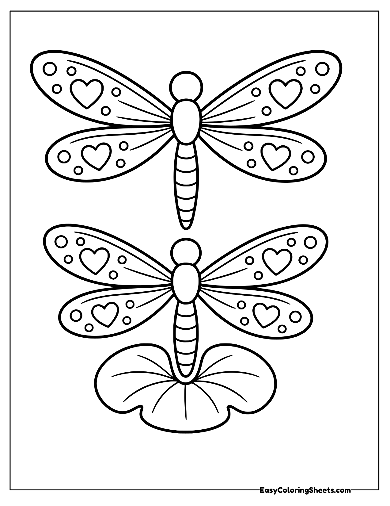 Pair of dragonflies with heart patterned wings