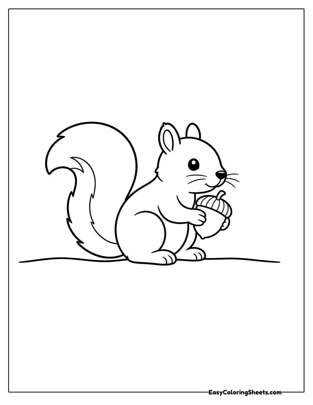 Easy squirrel outline holding an acorn