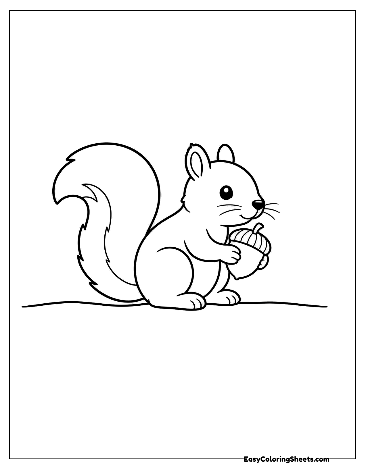 Easy squirrel outline holding an acorn