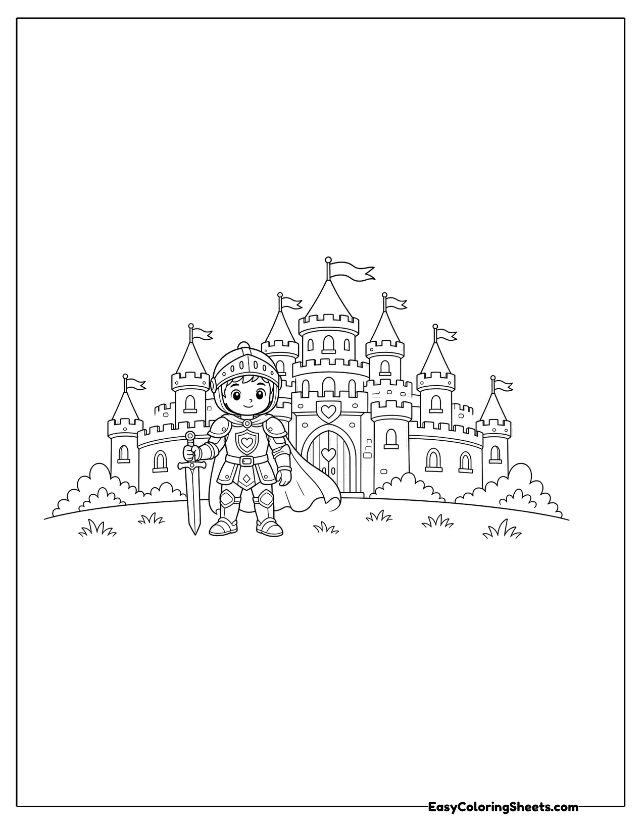 Knight standing in front of a castle