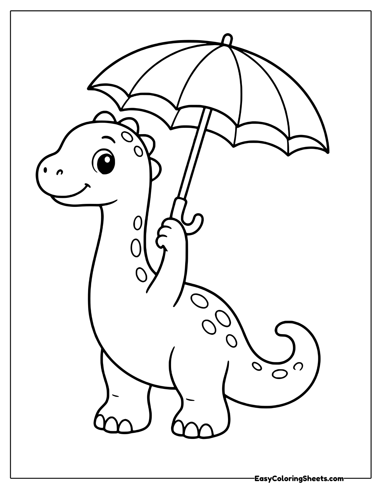 Brachiosaurus walking under an open umbrella