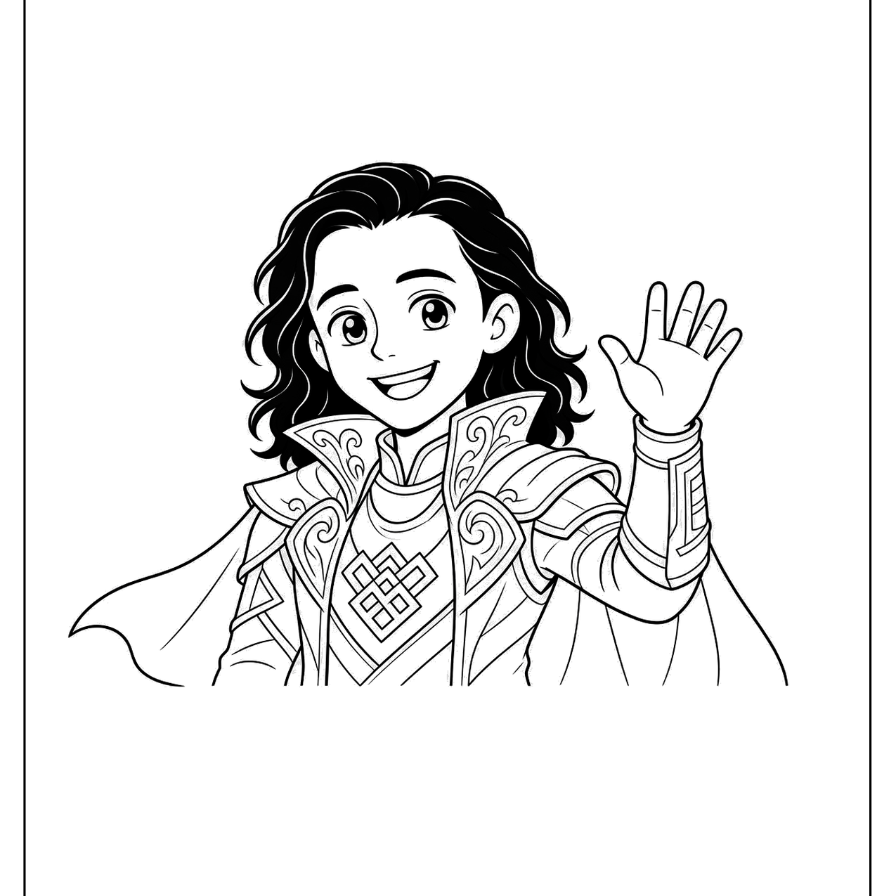 Smiling young sorcerer with long dark hair waving